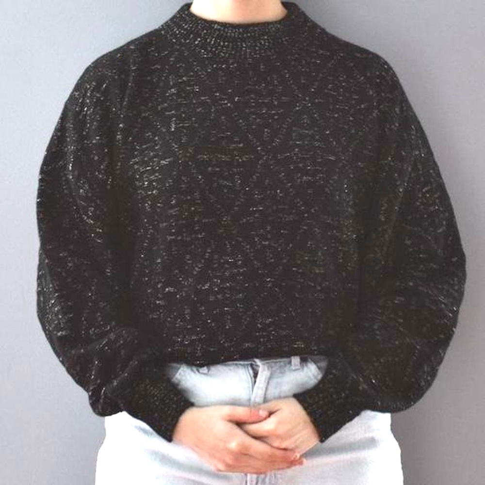 Kate Collins Vintage Black & Sparkly Gold Puffy Sleeved Oversized Sweater